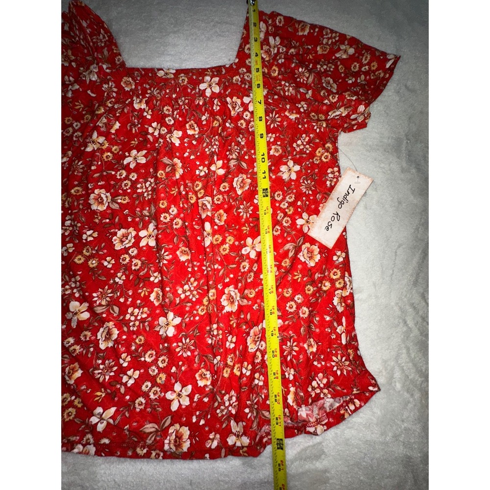 Indigo Rose Floral Print Top Red White Yellow Square Neck Blouse - M - Picture 4 of 7